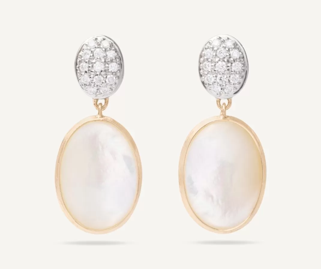 18Kt Yellow Gold Double Earrings With Diamonds And Mother-Of-Pearl*Marco Bicego Flash Sale