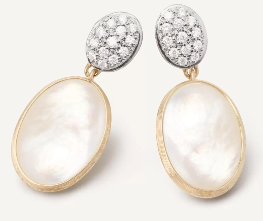 18Kt Yellow Gold Double Earrings With Diamonds And Mother-Of-Pearl*Marco Bicego Flash Sale