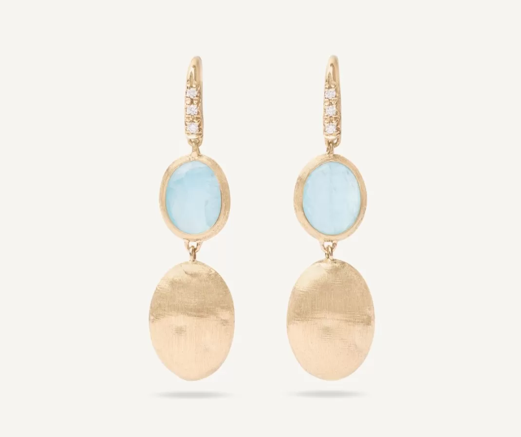 18Kt Yellow Gold Earrings With Aquamarine And Diamond Hook*Marco Bicego New