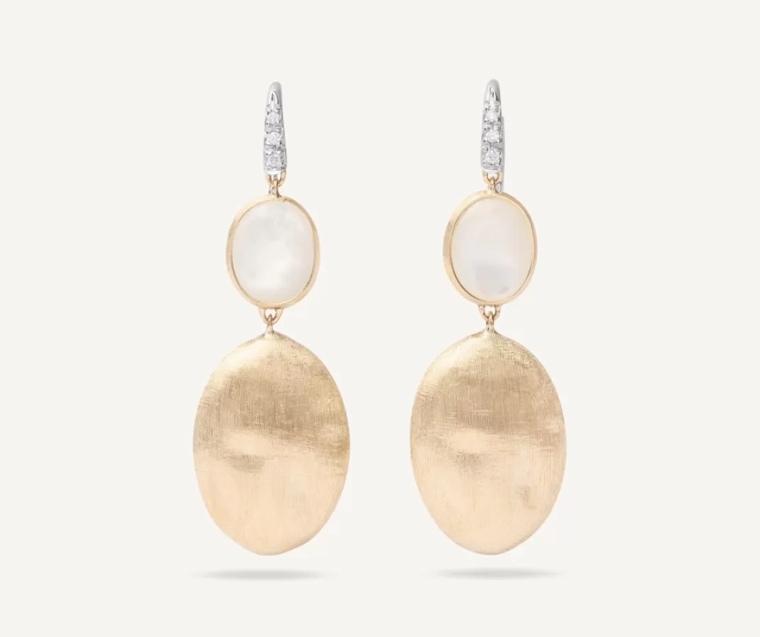 18Kt Yellow Gold Earrings With Mother-Of-Pearl And Diamond Hook*Marco Bicego New