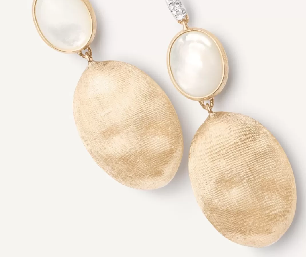 18Kt Yellow Gold Earrings With Mother-Of-Pearl And Diamond Hook*Marco Bicego New