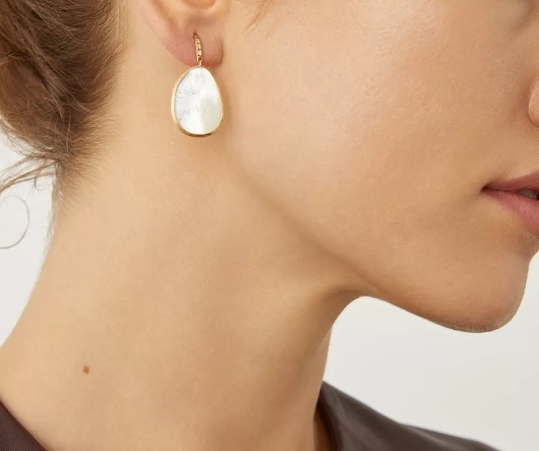 18Kt Yellow Gold Earrings With White Mother-Of-Pearl And Diamonds*Marco Bicego Hot