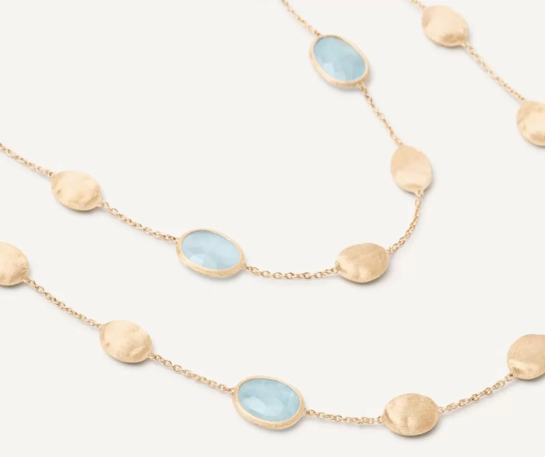 18Kt Yellow Gold Long Necklace With Aquamarines And Diamonds*Marco Bicego Flash Sale