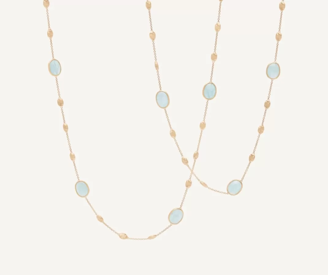 18Kt Yellow Gold Long Necklace With Small Oval Elements, Aquamarines, And Diamonds*Marco Bicego Best Sale