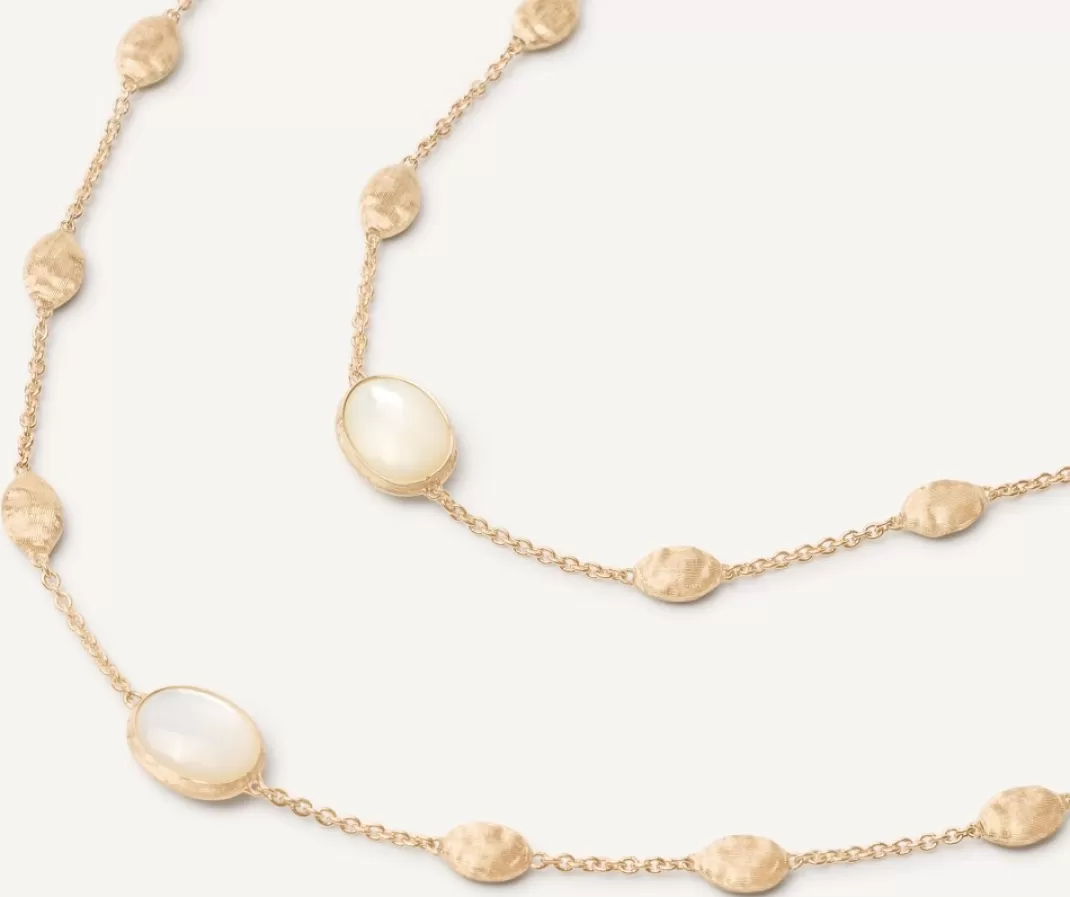 18Kt Yellow Gold Long Necklace With Small Ovals, Mother-Of-Pearl, And Diamonds*Marco Bicego Cheap