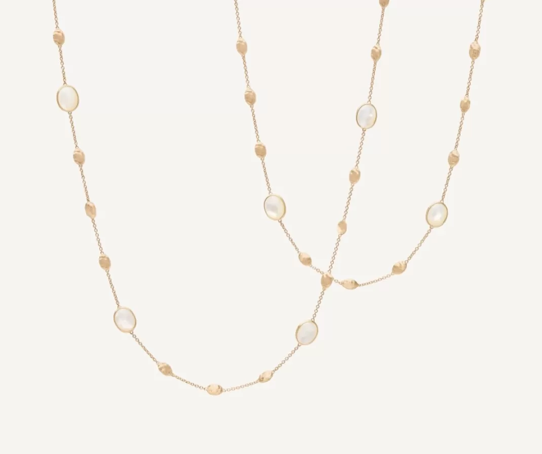 18Kt Yellow Gold Long Necklace With Small Ovals, Mother-Of-Pearl, And Diamonds*Marco Bicego Cheap