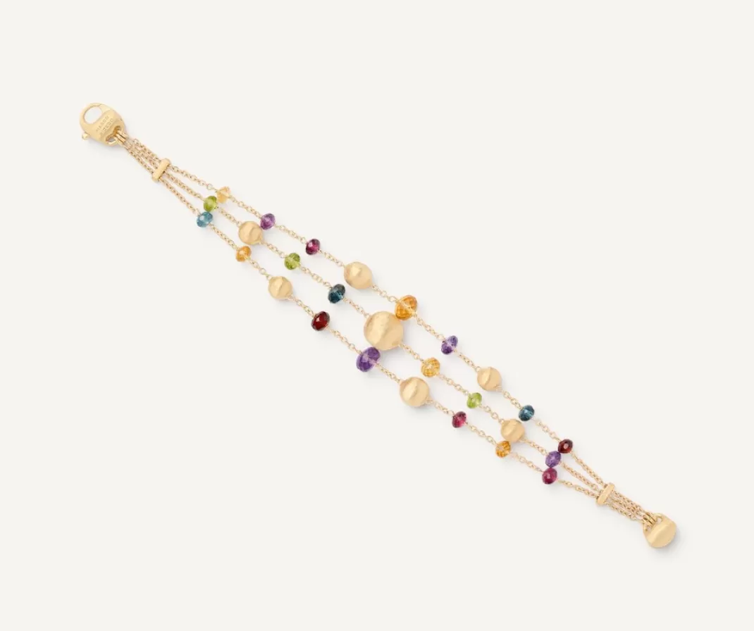 18Kt Yellow Gold Mixed Gemstone Three-Strand Bracelet*Marco Bicego Best