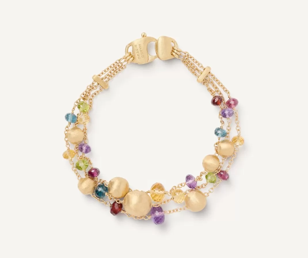 18Kt Yellow Gold Mixed Gemstone Three-Strand Bracelet*Marco Bicego Best