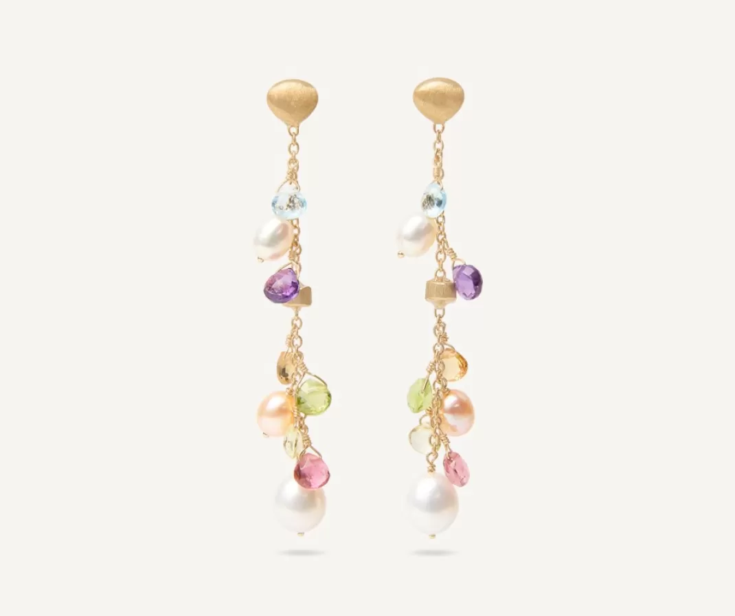 18Kt Yellow Gold Pearls And Gemstones Long Drop Earrings*Marco Bicego Online