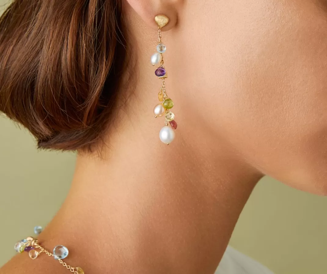 18Kt Yellow Gold Pearls And Gemstones Long Drop Earrings*Marco Bicego Online