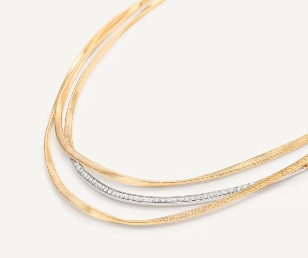 18Kt Yellow Gold Three-Strand Coil Necklace With Diamond Bar*Marco Bicego Flash Sale