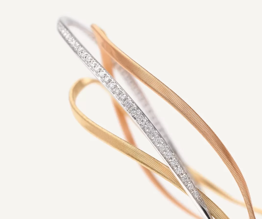 18Kt Yellow, White & Rose Three-Strand Bangle With Diamonds*Marco Bicego Store