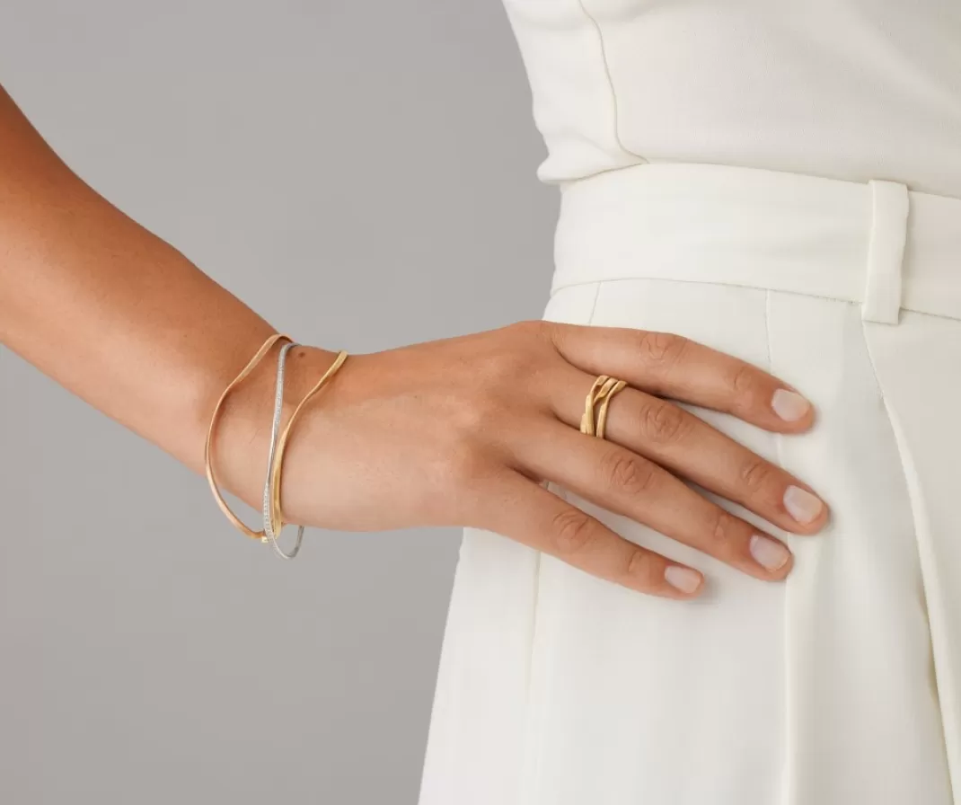 18Kt Yellow, White & Rose Three-Strand Bangle With Diamonds*Marco Bicego Store