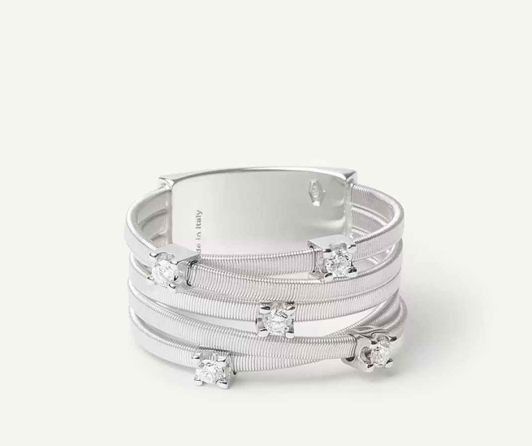 Bague Cinq Rangs En Or Blanc Avec Diamants En Barrette Et Sertis Griffe*Marco Bicego Cheap