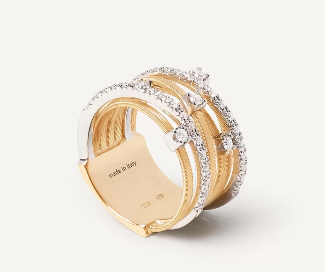 Bague Sept Rangs En Or Jaune Avec Diamants En Barrette Et Sertis Griffe*Marco Bicego Best