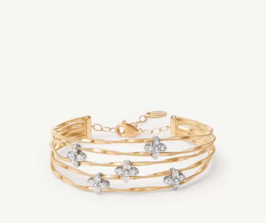 Bracelet Bangle Multi-Rangs Avec Elements Fleuris Paves De Diamants*Marco Bicego Store