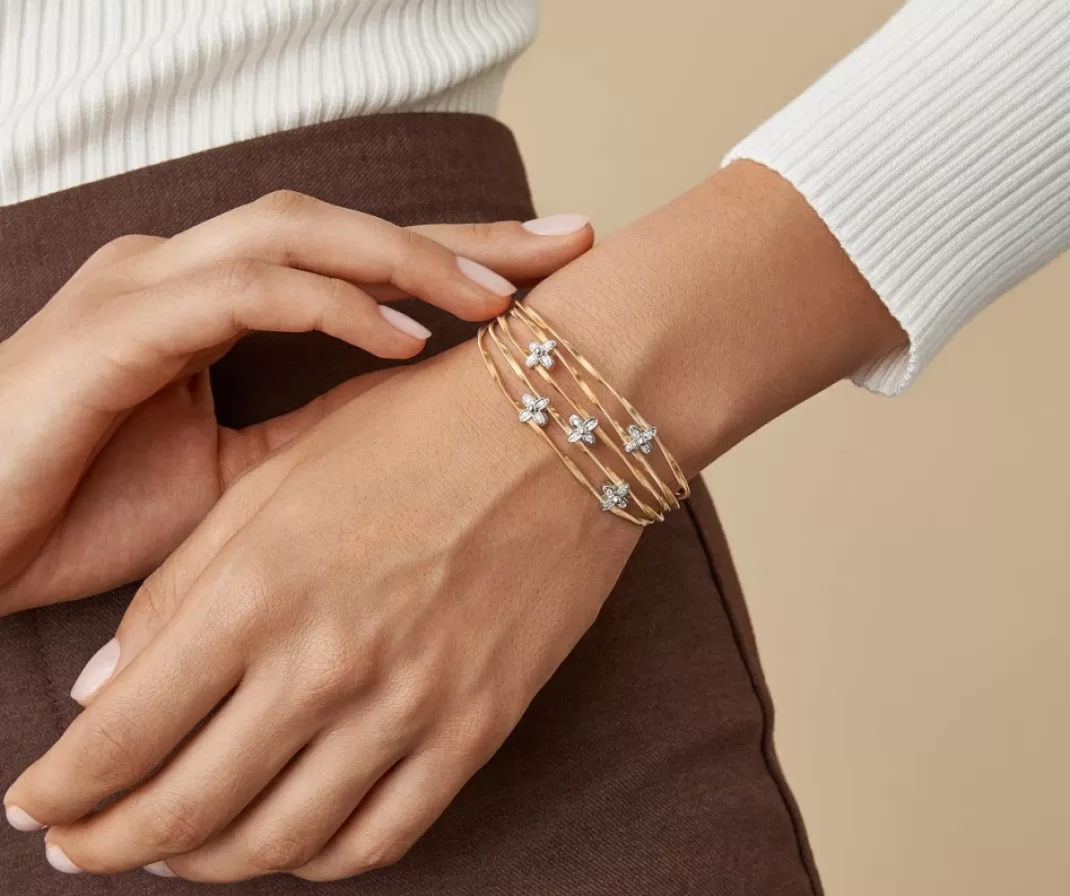 Bracelet Bangle Multi-Rangs Avec Elements Fleuris Paves De Diamants*Marco Bicego Store